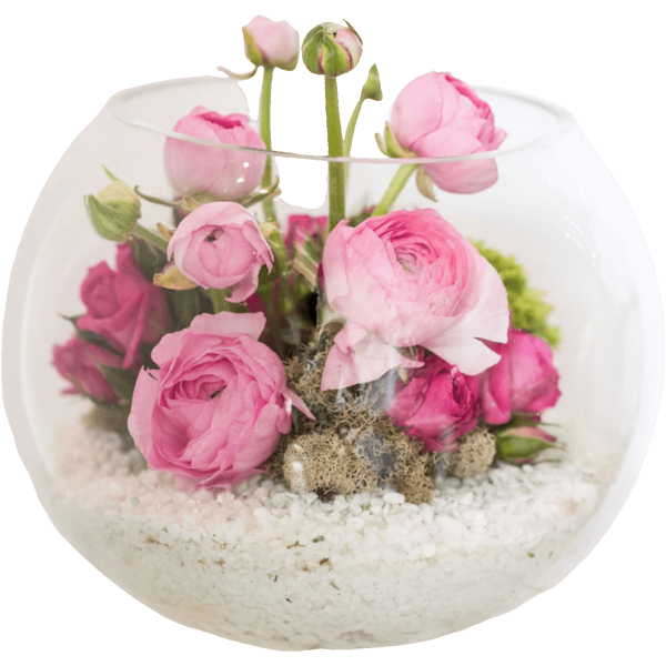 floral bubble bowl with spray roses and dianthus