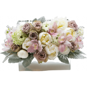 Jewelry box white hydrangea taupe colored roses