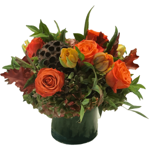 arrangement of hydrangea roses tulips