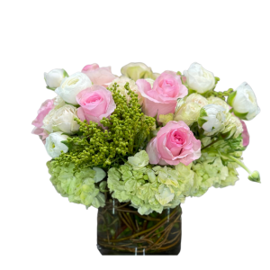 bunch of fresh pink and white roses
